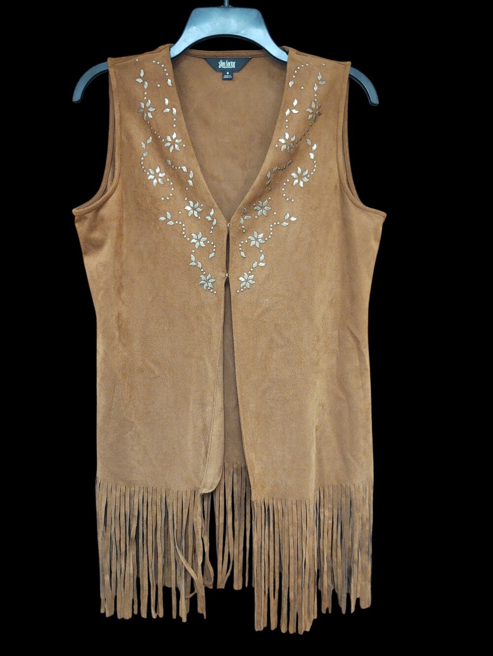 Slim Factor By Investments Suede Fringe Vest with Floral Cutouts Size S